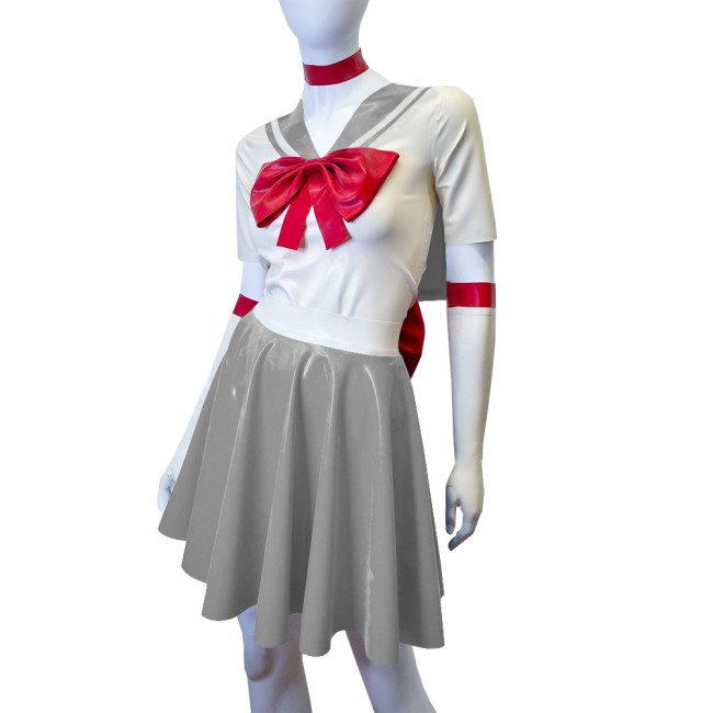 Shiny PVC Leather Sailor Suit Halloween Party Moon Cosplay Outfits Sissy Lolita Role Play JK Uniform Dress Sets Carnival Costume