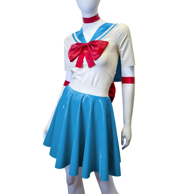 Shiny PVC Leather Sailor Suit Halloween Party Moon Cosplay Outfits Sissy Lolita Role Play JK Uniform Dress Sets Carnival Costume