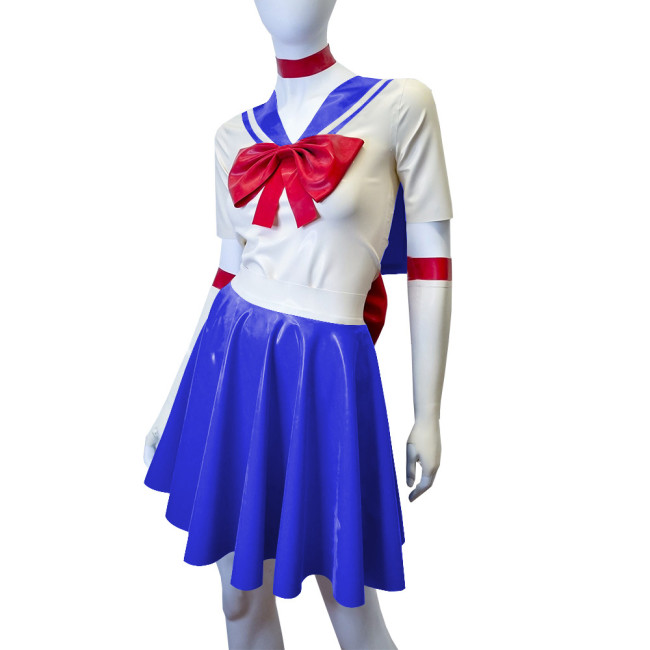 Shiny PVC Leather Sailor Suit Halloween Party Moon Cosplay Outfits Sissy Lolita Role Play JK Uniform Dress Sets Carnival Costume