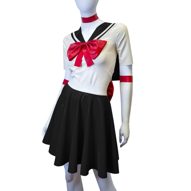Shiny PVC Leather Sailor Suit Halloween Party Moon Cosplay Outfits Sissy Lolita Role Play JK Uniform Dress Sets Carnival Costume