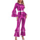 Womens Shiny Metallic Vintage Jumpsuit Tiered Flare Long Sleeve Bell Bottom Rompers  Disco Party Dance Outfits Holiday Cosplay