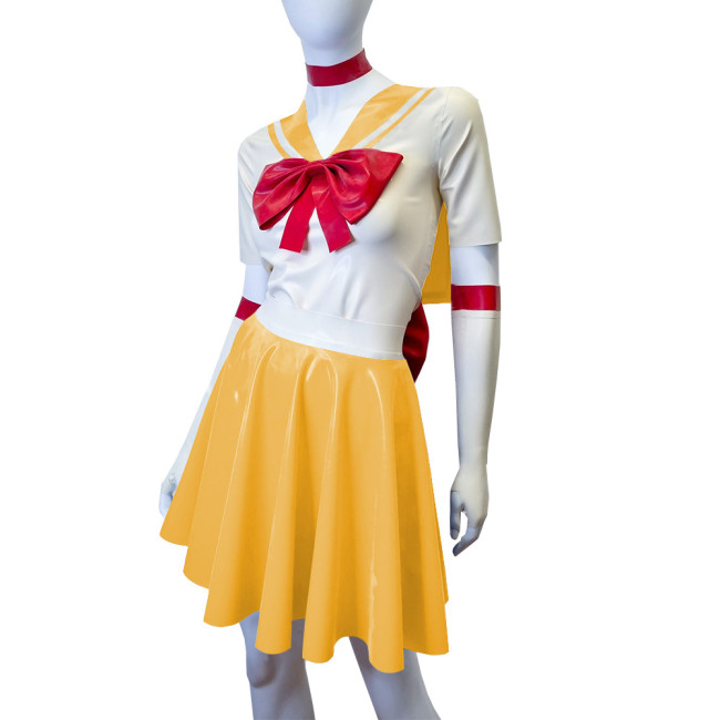 Shiny PVC Leather Sailor Suit Halloween Party Moon Cosplay Outfits Sissy Lolita Role Play JK Uniform Dress Sets Carnival Costume