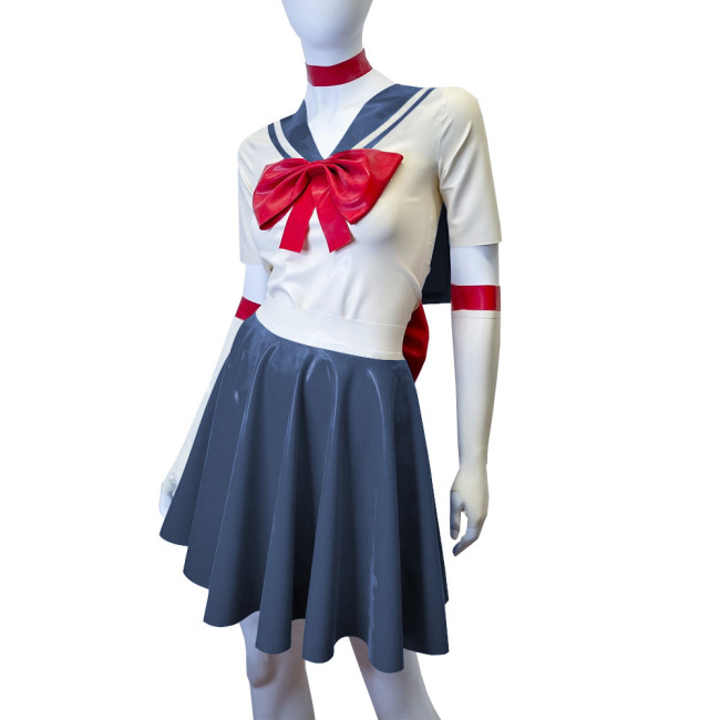 Shiny PVC Leather Sailor Suit Halloween Party Moon Cosplay Outfits Sissy Lolita Role Play JK Uniform Dress Sets Carnival Costume