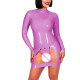 Long Sleeve Mock Neck Erotic Spanking Mini Dress Sexy Bottom Hollow Women Exotic Crotchless Skinny Dress Sexy Lingerie Fetish