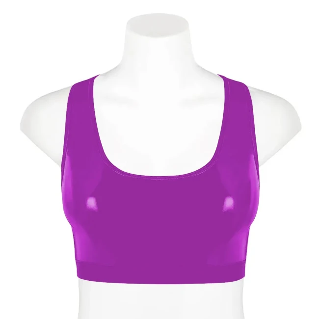 Punk Girls Gothic Tank Wetlook Shiny PVC Leather Women Sexy Crop Tops Fashion Casual Vest Slim Fit Scoop Neck Jumper streetwear