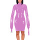 Mock Neck Long Sleeve Hands Restraint Exotic Mini Dress Sexy Package Hips Bodycon Dress PVC Leather Elegant Women Fashion Wear