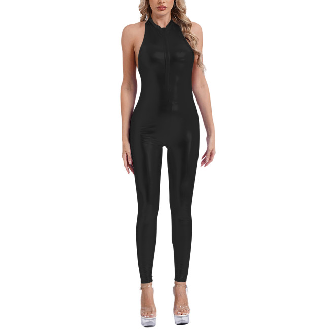 Sleeveless Sexy Jumpsuits for Women Shiny Metallic Stretch Tight Solid Jumpsuit Party Pole Dancing Overalls Sissy Sexy Costume