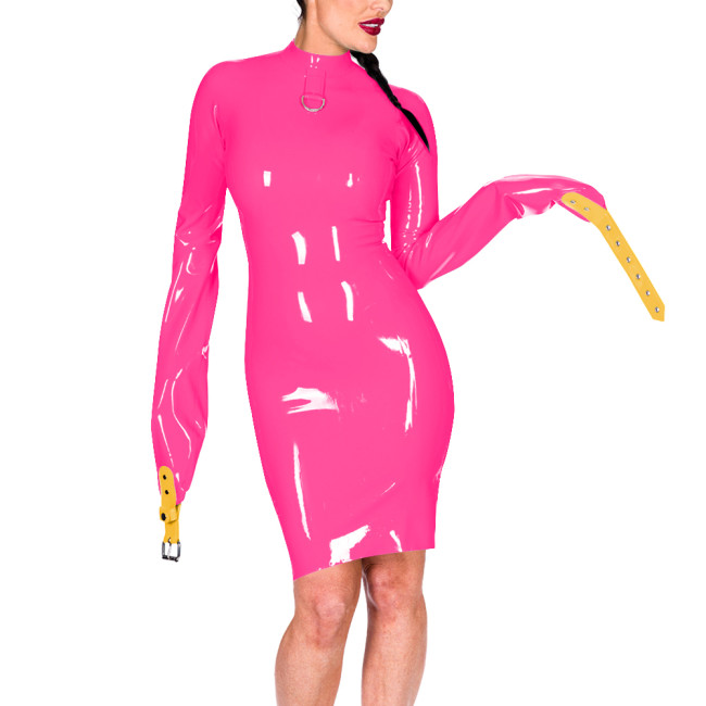 Mock Neck Long Sleeve Hands Restraint Exotic Mini Dress Women Novelty Sexy PVC Dresses Club Aesthetics Sissy Fetish Costume 7XL