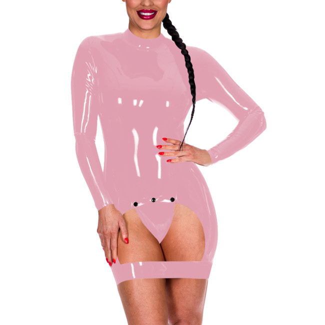 Long Sleeve Mock Neck Exotic Baring Dress Women Sexy Spanking Mini Dress Exoric Open Crotch Bodycon Dress Novelty Sexy Coatume