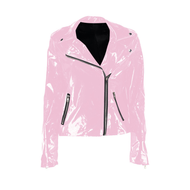 Gothic Coat Women Winter Jacket PVC Leather Hip Hop Party Long Sleeve Jackets Cool Front Zipper Slim Fit Coat Women Streetwear