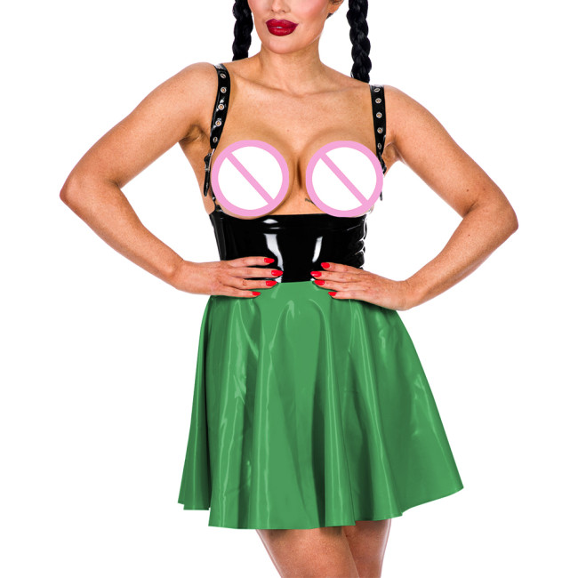 Sexy Spaghetti Slip Open Bust A-line Pleated Dress Sleeveless Bodycon Tank Dress Mistress Costume Exotic Ravely Party Dancewear