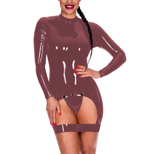Long Sleeve Mock Neck Exotic Baring Dress Women Sexy Spanking Mini Dress Exoric Open Crotch Bodycon Dress Novelty Sexy Coatume