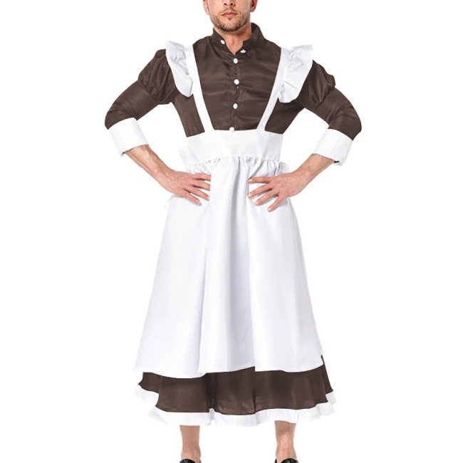 Sissy Role Play Maid Sets Satin Sexy Costume Half Sleeve Midi Maid Dress Mens Crossdresser Vintage Maid Cafe Workwear Plus Size