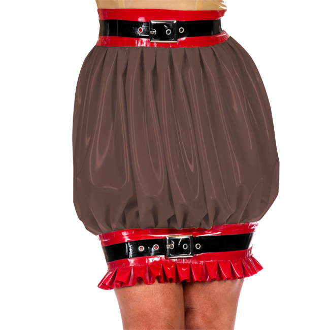 Women Chic Novelty Frill Skirts for Ruffled Hems Mini Skirt Shiny PVC Leather Pleated Slim Fit Skirt Elegant Women Match Bottoms
