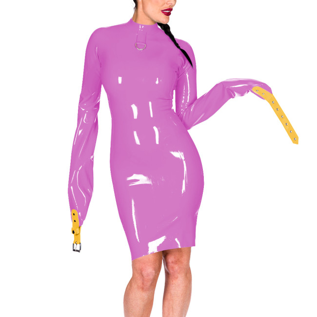 Mock Neck Long Sleeve Hands Restraint Exotic Mini Dress Women Novelty Sexy PVC Dresses Club Aesthetics Sissy Fetish Costume 7XL