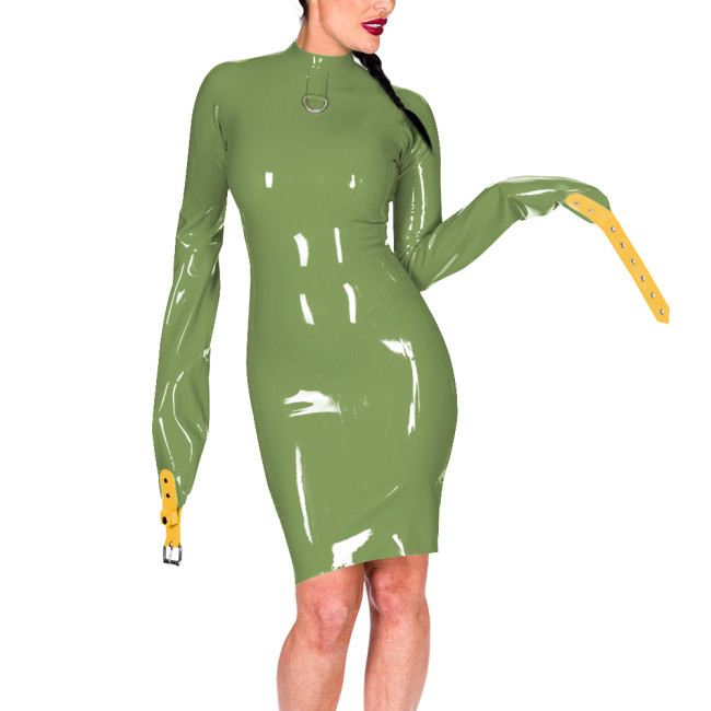 Mock Neck Long Sleeve Hands Restraint Exotic Mini Dress Women Novelty Sexy PVC Dresses Club Aesthetics Sissy Fetish Costume 7XL