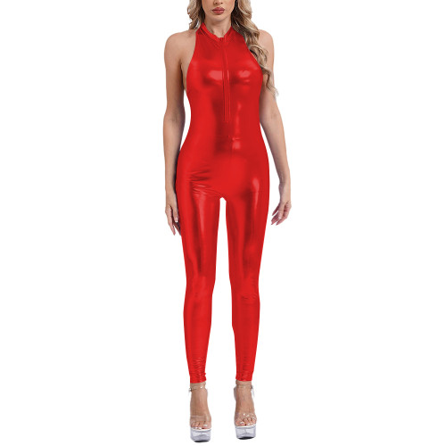 Sleeveless Sexy Jumpsuits for Women Shiny Metallic Stretch Tight Solid Jumpsuit Party Pole Dancing Overalls Sissy Sexy Costume