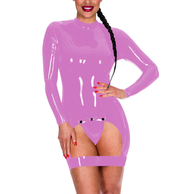 Long Sleeve Mock Neck Exotic Baring Dress Women Sexy Spanking Mini Dress Exoric Open Crotch Bodycon Dress Novelty Sexy Coatume
