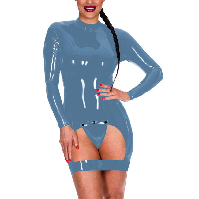 Long Sleeve Mock Neck Exotic Baring Dress Women Sexy Spanking Mini Dress Exoric Open Crotch Bodycon Dress Novelty Sexy Coatume