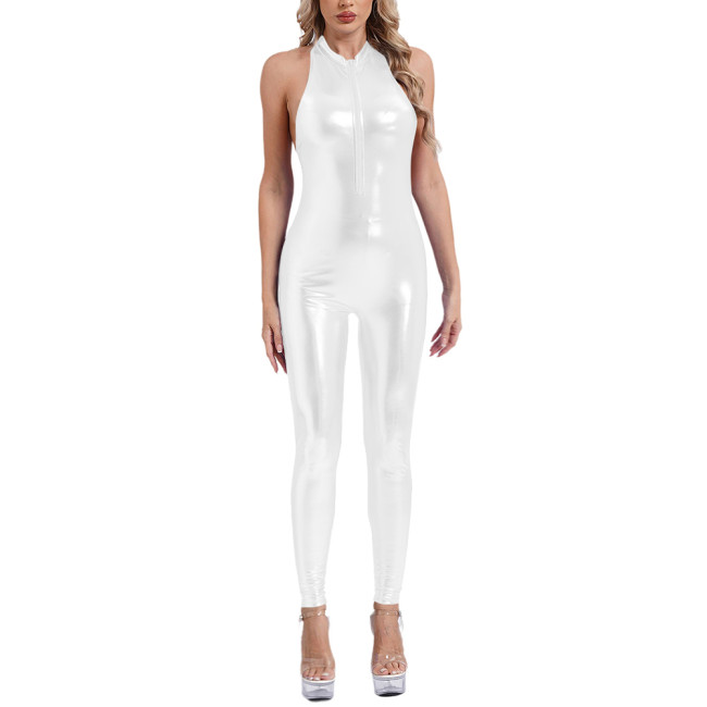 Sleeveless Sexy Jumpsuits for Women Shiny Metallic Stretch Tight Solid Jumpsuit Party Pole Dancing Overalls Sissy Sexy Costume