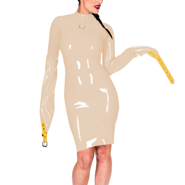 Mock Neck Long Sleeve Hands Restraint Exotic Mini Dress Women Novelty Sexy PVC Dresses Club Aesthetics Sissy Fetish Costume 7XL