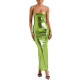 Elegance Spaghetti Strap Bodycon Hobble Dress Shiny Metallic Sexy Maxi Dresses for Women Hip Wrap Pencil Long Dress Ball Gowns