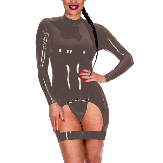 Long Sleeve Mock Neck Exotic Baring Dress Women Sexy Spanking Mini Dress Exoric Open Crotch Bodycon Dress Novelty Sexy Coatume