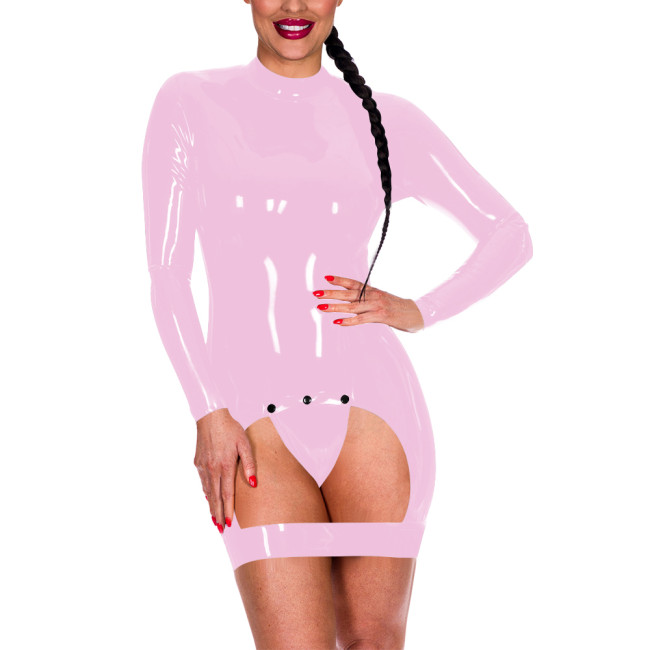 Long Sleeve Mock Neck Exotic Baring Dress Women Sexy Spanking Mini Dress Exoric Open Crotch Bodycon Dress Novelty Sexy Coatume