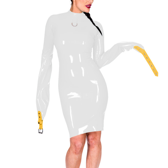 Mock Neck Long Sleeve Hands Restraint Exotic Mini Dress Women Novelty Sexy PVC Dresses Club Aesthetics Sissy Fetish Costume 7XL