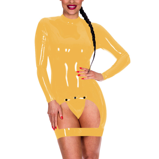 Long Sleeve Mock Neck Exotic Baring Dress Women Sexy Spanking Mini Dress Exoric Open Crotch Bodycon Dress Novelty Sexy Coatume