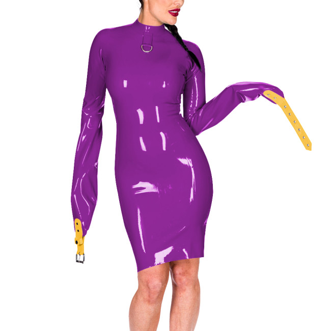 Mock Neck Long Sleeve Hands Restraint Exotic Mini Dress Women Novelty Sexy PVC Dresses Club Aesthetics Sissy Fetish Costume 7XL
