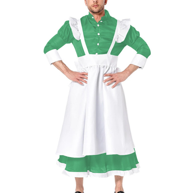 Sissy Role Play Maid Sets Satin Sexy Costume Half Sleeve Midi Maid Dress Mens Crossdresser Vintage Maid Cafe Workwear Plus Size