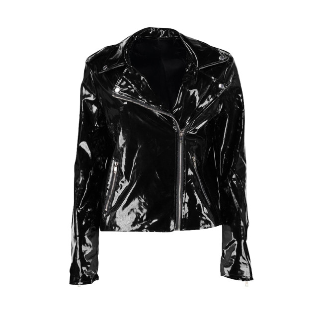 Gothic Coat Women Winter Jacket PVC Leather Hip Hop Party Long Sleeve Jackets Cool Front Zipper Slim Fit Coat Women Streetwear