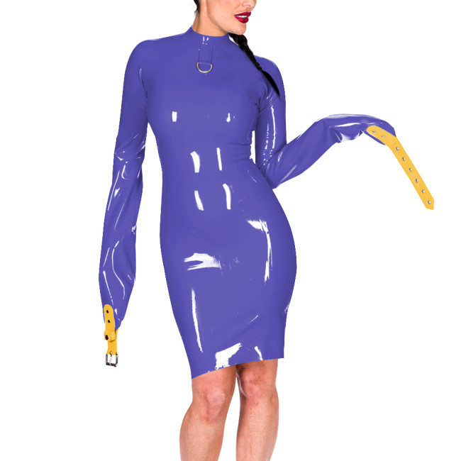 Mock Neck Long Sleeve Hands Restraint Exotic Mini Dress Women Novelty Sexy PVC Dresses Club Aesthetics Sissy Fetish Costume 7XL