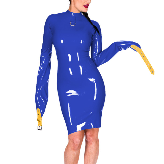 Mock Neck Long Sleeve Hands Restraint Exotic Mini Dress Women Novelty Sexy PVC Dresses Club Aesthetics Sissy Fetish Costume 7XL
