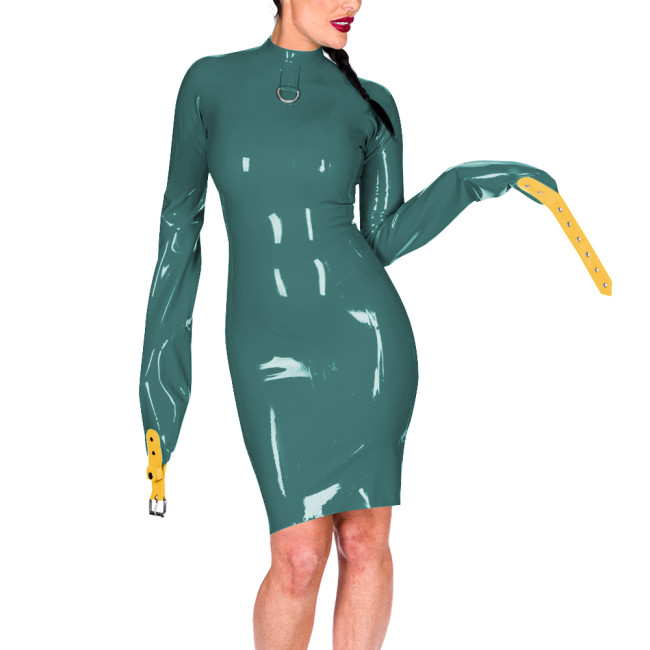 Mock Neck Long Sleeve Hands Restraint Exotic Mini Dress Women Novelty Sexy PVC Dresses Club Aesthetics Sissy Fetish Costume 7XL