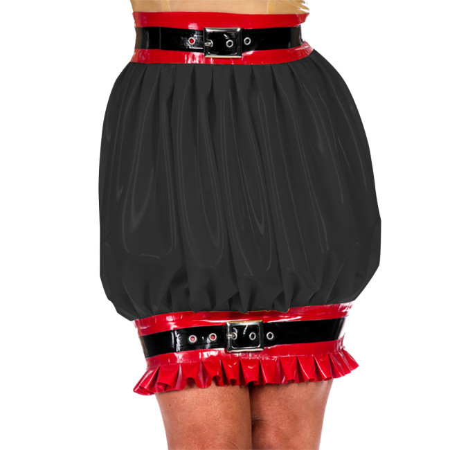Women Chic Novelty Frill Skirts for Ruffled Hems Mini Skirt Shiny PVC Leather Pleated Slim Fit Skirt Elegant Women Match Bottoms