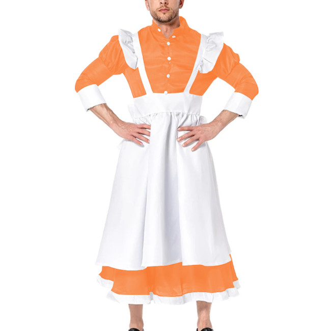 Sissy Role Play Maid Sets Satin Sexy Costume Half Sleeve Midi Maid Dress Mens Crossdresser Vintage Maid Cafe Workwear Plus Size