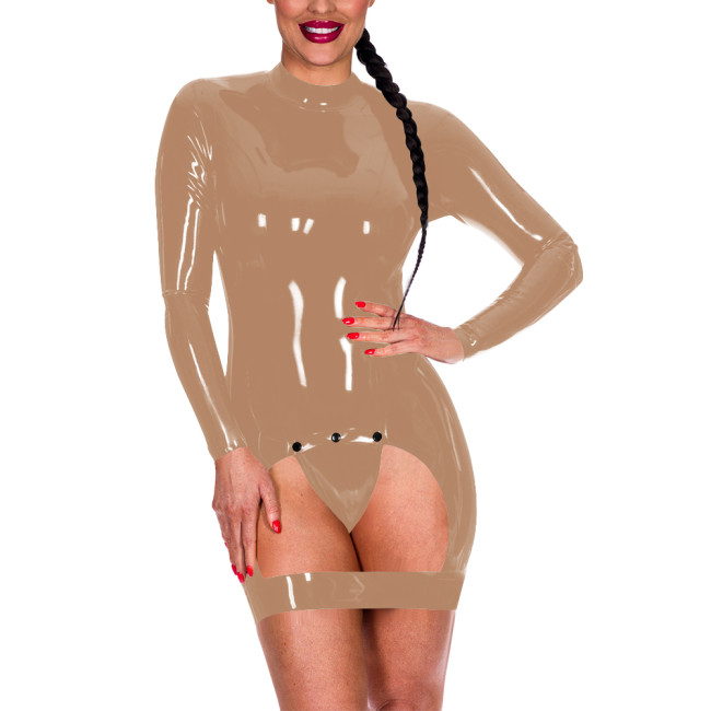 Long Sleeve Mock Neck Exotic Baring Dress Women Sexy Spanking Mini Dress Exoric Open Crotch Bodycon Dress Novelty Sexy Coatume