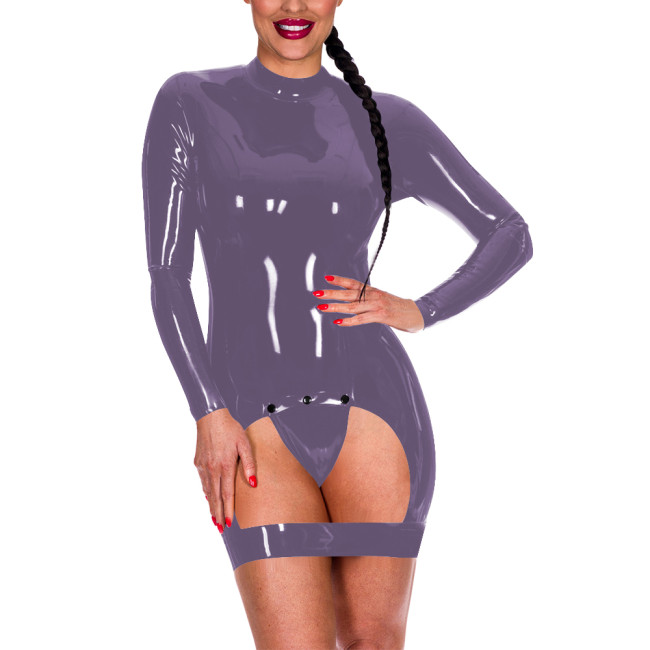 Long Sleeve Mock Neck Exotic Baring Dress Women Sexy Spanking Mini Dress Exoric Open Crotch Bodycon Dress Novelty Sexy Coatume