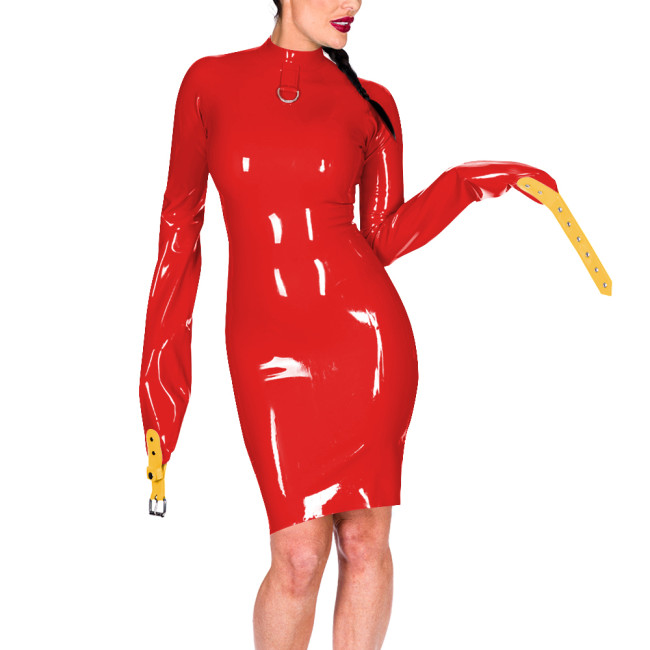 Mock Neck Long Sleeve Hands Restraint Exotic Mini Dress Women Novelty Sexy PVC Dresses Club Aesthetics Sissy Fetish Costume 7XL