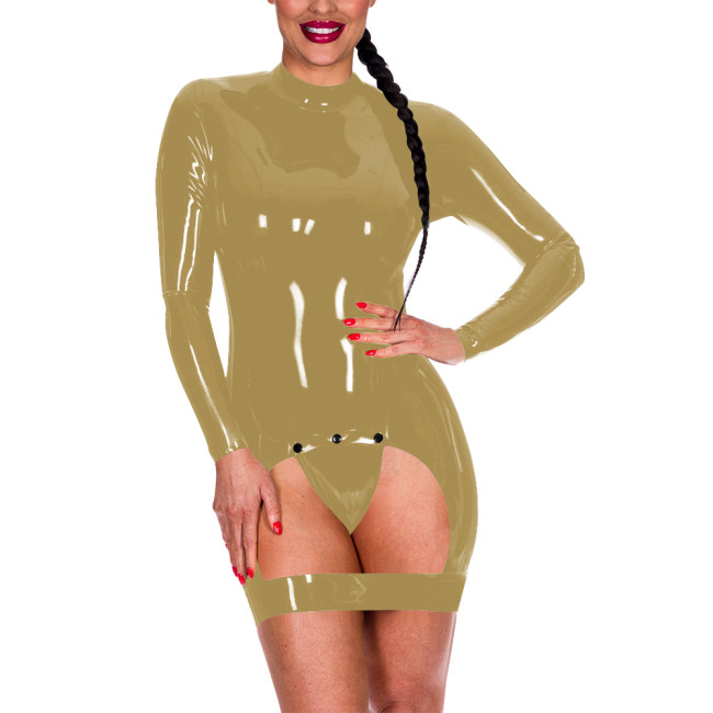 Long Sleeve Mock Neck Exotic Baring Dress Women Sexy Spanking Mini Dress Exoric Open Crotch Bodycon Dress Novelty Sexy Coatume
