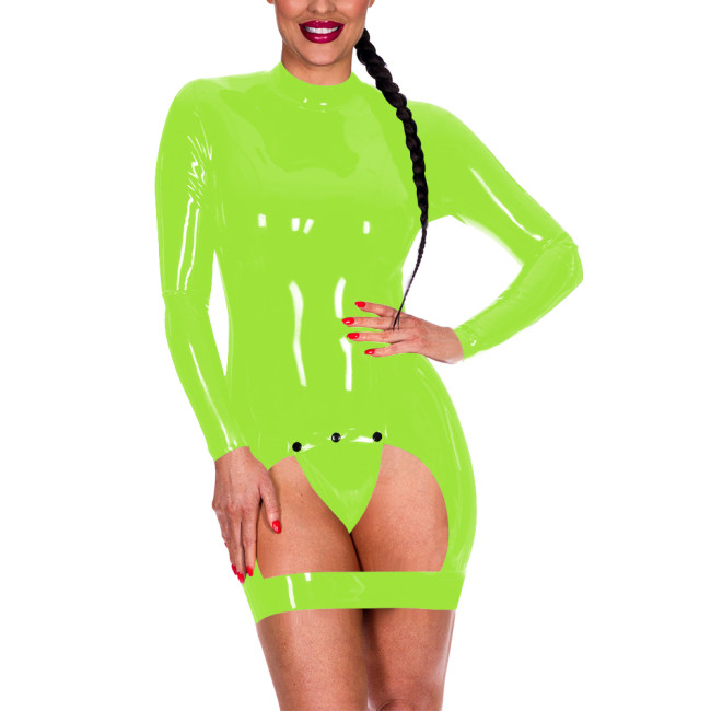 Long Sleeve Mock Neck Exotic Baring Dress Women Sexy Spanking Mini Dress Exoric Open Crotch Bodycon Dress Novelty Sexy Coatume