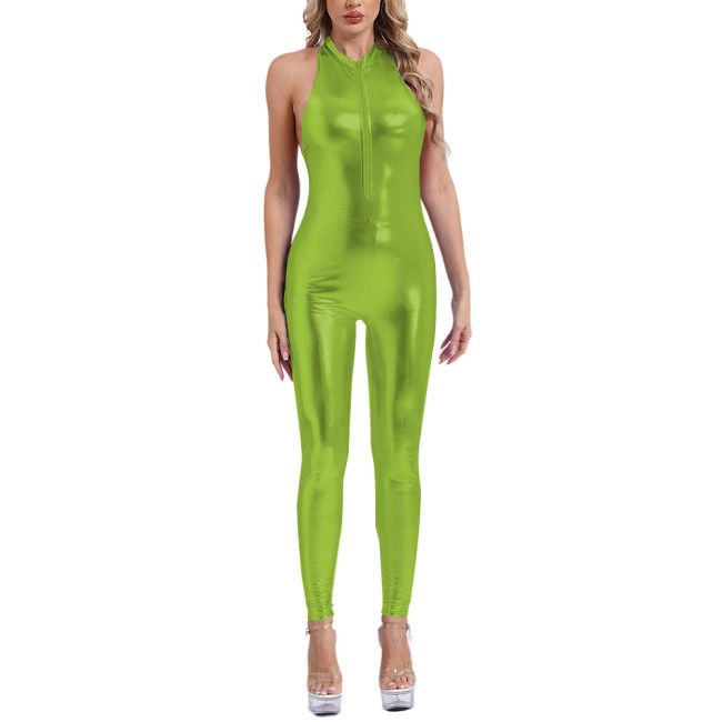 Sleeveless Sexy Jumpsuits for Women Shiny Metallic Stretch Tight Solid Jumpsuit Party Pole Dancing Overalls Sissy Sexy Costume