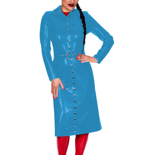 Women Button-Up Long Sleeve Fashion Coat with Belt Look Faux Latex Trench Coat Chic Midi Dress Banquet Venue Gown Winter Clothes