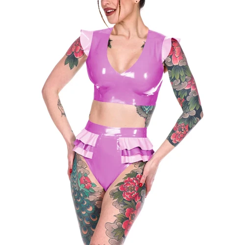 Women Erotic Lingerie 2pcs Set Frill Deep V-neck Tank+ruffled Panty Fashion Mistress Costume Hot Girls Ravely Party Sexy Attire