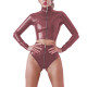 Fetish PVC Sexy Two Piece Shorts Sets Shiny PVC Leather Front Zipper Long Sleeve Tops Bodycon Shorts Party Stage Performance