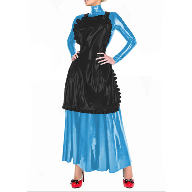 French Maid Cosplay Costumes Women Long Sleeve Maxi Dress with Apron Anime Cosplay Sissy Sexy Costumes Maid Cross Dressing 7XL