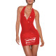 Sexy Deep V-neck Halter Bodycon Dress Faux Latex Sleeveless Slim Fit Mini Dress Women Summer Beach Party Dress Vacation Outfits