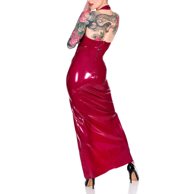 Fashion Halter High Split Maxi Dress for Women Elegant Sleeveless V-neck Sheath Dress Wrap Hips Bodycon Robe Banquet Venue Gown